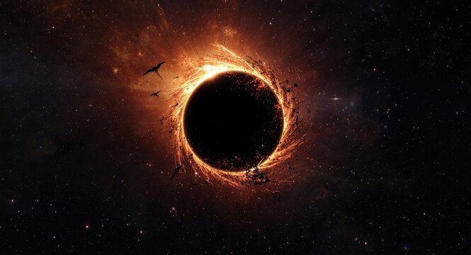 stellar destruction by a black hole in a science fiction space background