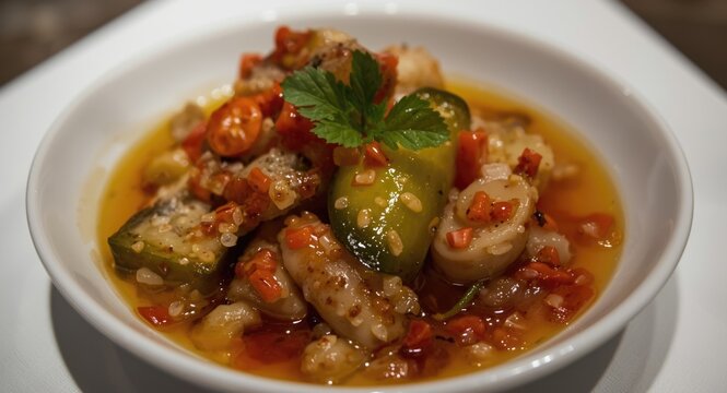 Famous Basque appetizer Gilda combining chili pepper pickled cucumber and anchovy