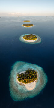 Vertical panorama of small islands in the Indian Ocean, Maldives