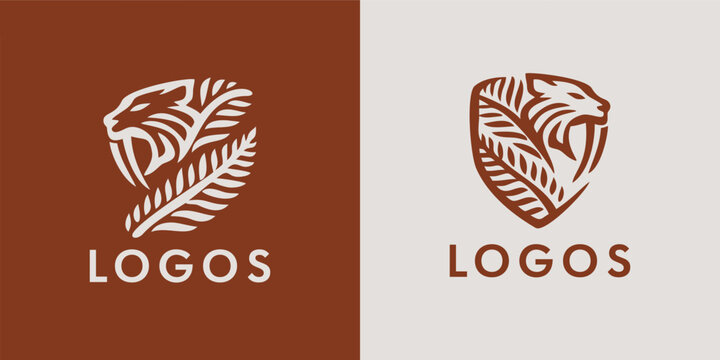 Ancient Sabertooth Tiger Shield Logo Design