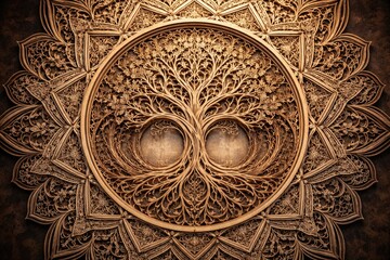 Obraz premium Intricate layered laser cut tree mandala design with detailed patterns