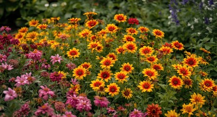 Obraz premium Vivid and Happy Garden Flowers Flourishing with Rich Colors in a Peaceful Spot