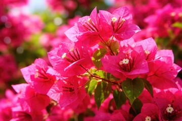 Obraz premium Close up vibrant pink Bougainvillea glabra flowers glowing in bright sunlight