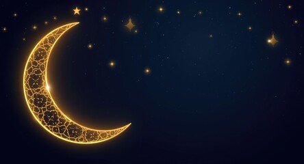 Naklejka premium Ramadan Kareem background showing crescent moon and shining stars with peaceful atmosphere