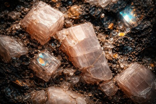 Microscopic view of igneous rock with feldspar mineral for geological study