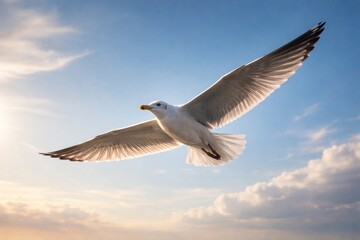 Fototapeta premium A serene bird soaring through a clear atmospheric sky