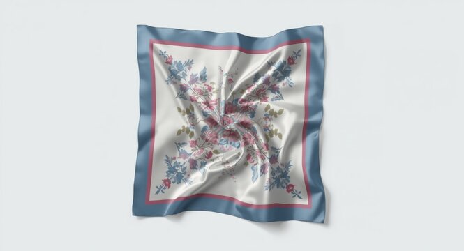 Square silk scarf mockup with clear fabric effect rendered in 3D