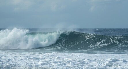 Fototapeta premium Vigorous coastal waves under windy sky