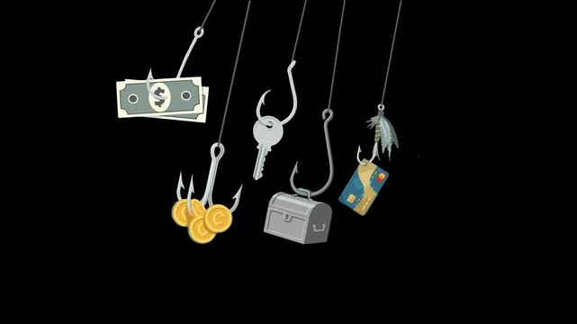Assorted Hanging Objects on Strings in Dark Background.
