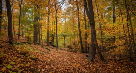 Fototapeta premium Natural forest clearing featuring seasonal autumn hues
