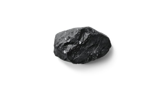 Textured magnetite rock placed against a minimalist white background