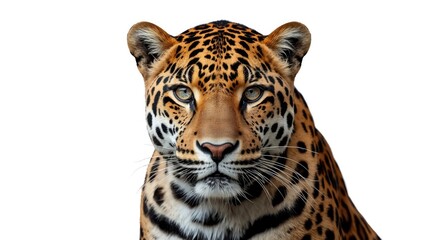 Obraz premium Wildlife encyclopedia jaguar portrait with white background isolated