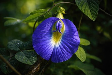Fototapeta premium Close up view of wild blue vine flower from butterfly pea family in natural setting