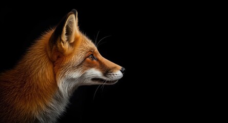 Obraz premium Close up image of a red fox profile on a dark black backdrop