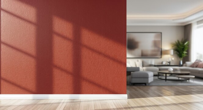 Interior half wall treated with reddish brown paint finish
