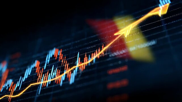 Stock market performance for spain economy investment with uptrend financial chart and graph showing positive growth and profit on global business background.