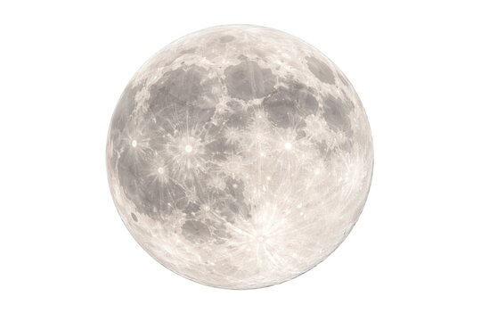 Detailed full moon close up with bright white backdrop