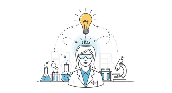 Female scientist looking through a microscope illustration