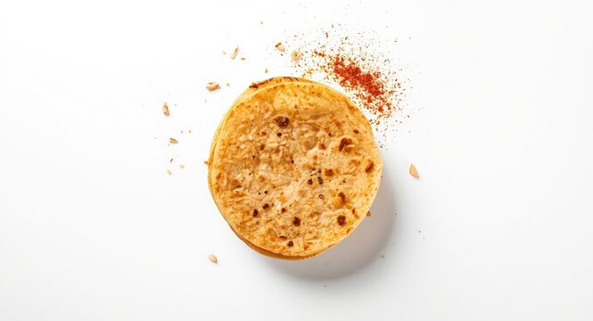 Salty traditional snack rice flour papadum shown on white backdrop