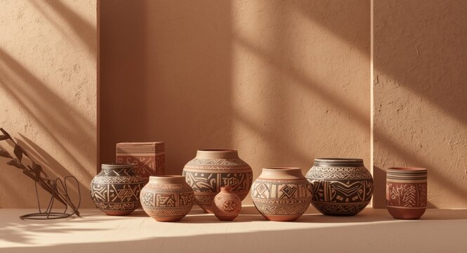 Marajoara cultural geoglyph motif clay containers marketed as heritage souvenirs