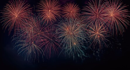 Obraz premium Dazzling New Years Eve fireworks filling sky with vivid colors and copy space
