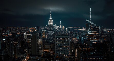 Fototapeta premium Urban high-rise skyline illuminated in the darkness
