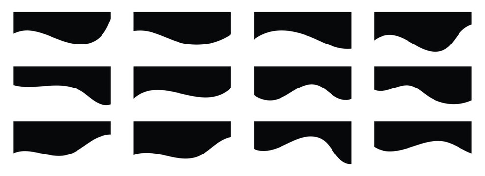 Black branding identity divider wave shapes. Consistent red wave design elements for corporate branding and identity projects. Abstract curved separators for cohesive visual language. Vector Eps10
