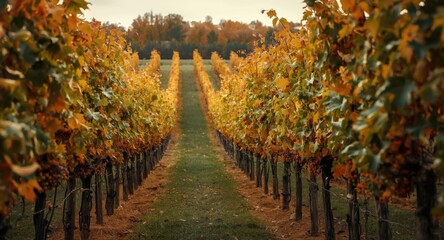 Fototapeta premium Vineyard during autumn showcasing seasonal foliage and fruit