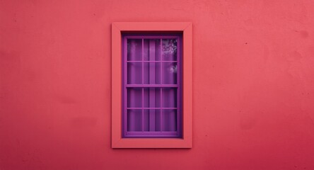 Fototapeta premium Vintage window frame combining purple and fuchsia shades on a coral textured wall