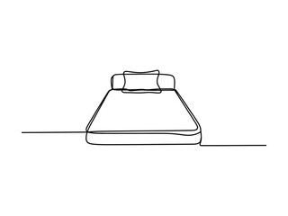 Simple line drawing of a bed with two pillows on top  minimalist style © MSTTASPRIYA