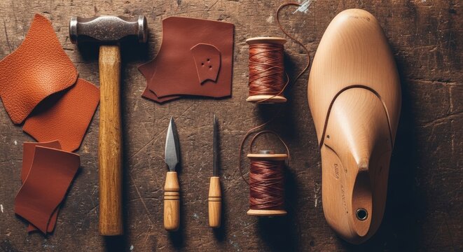 Leather crafting tools and materials.