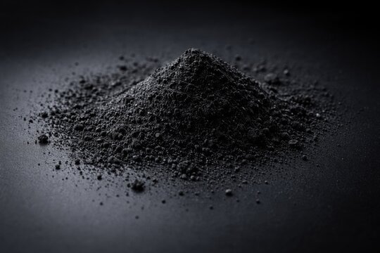 Close up of isolated black powder texture on a smooth dark backdrop