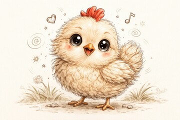 Obraz premium Cute chicken doodle sketch with playful style