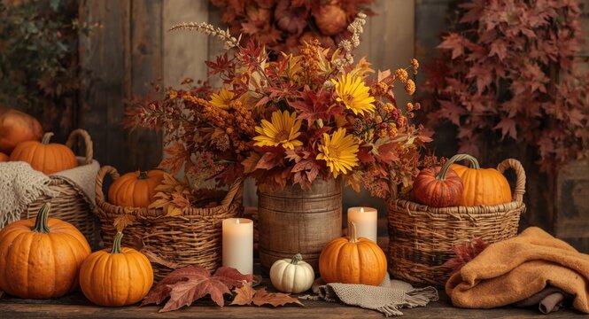 Happy weekend ambiance highlighted by traditional fall decorative items
