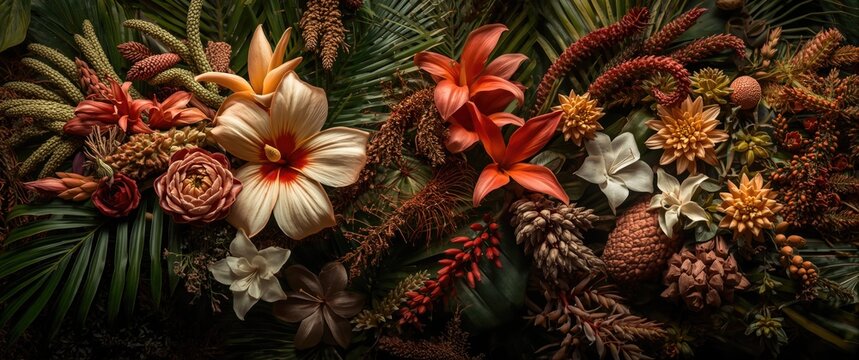 Tropical floral display featuring kamboja jepang and adenium blossoms