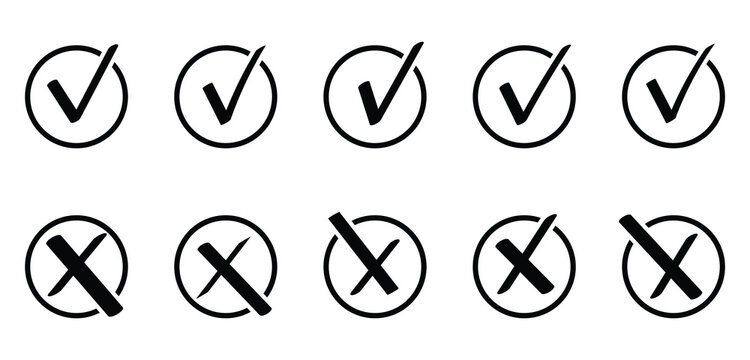 Check mark, Cross mark black icon vector set. Vector illustration. EPS 10
