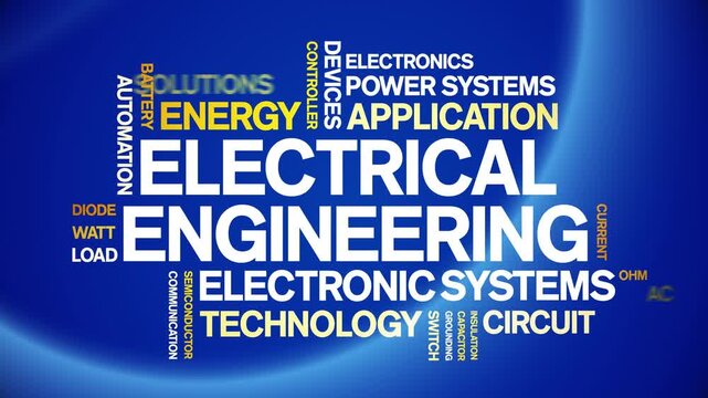 Electrical Engineering animated word cloud-text design animation tag kinetic typography seamless loop.