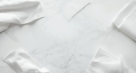 Fototapeta premium Top down flat lay of pristine napkins placed on an even white backdrop