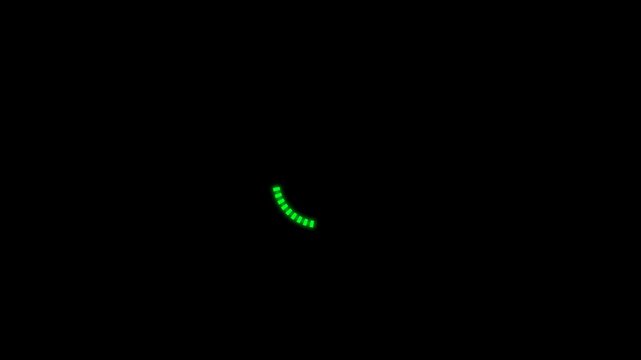 Green glowing dashed circular loading ring animation with smooth motion. Futuristic minimal UI design, seamless loop, isolated on transparent background, ideal for apps and overlays. alpha channel
