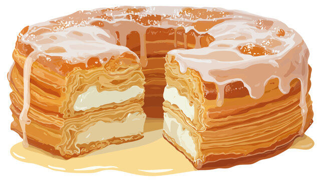 a sliced glazed cronut with cream filling aesthetic flat vector illustration 