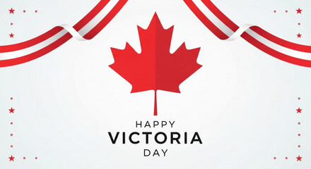Fototapeta premium Elegant Victoria Day card with maple leaf and decorative ribbons