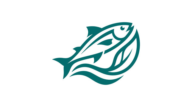 Stylized Fish and Wave Logo on White Background