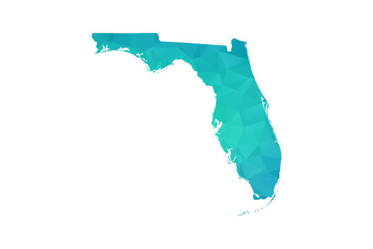Florida Map - Polygon Style Vector Illustration in Green and Blue Gradient, Low Poly Geometric Design, Isolated on White Background, Perfect for Infographics and Learning Use.