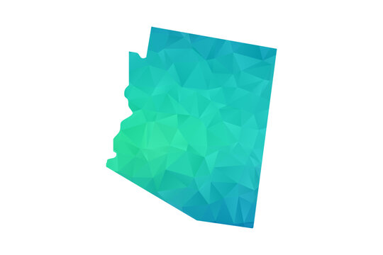 Arizona Map - Polygon Style Vector Illustration in Green and Blue Gradient, Low Poly Geometric Design, Isolated on White Background, Perfect for Infographics and Learning Use.