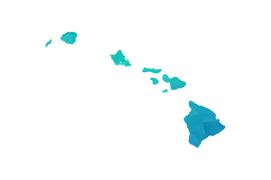 Hawaii Map - Polygon Style Vector Illustration in Green and Blue Gradient, Low Poly Geometric Design, Isolated on White Background, Perfect for Infographics and Learning Use.