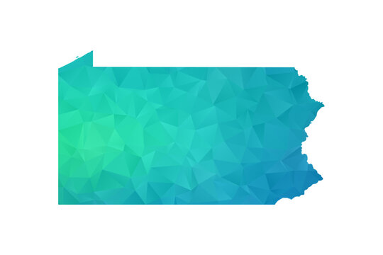 Pennsylvania Map - Polygon Style Vector Illustration in Green and Blue Gradient, Low Poly Geometric Design, Isolated on White Background, Perfect for Infographics and Learning Use.