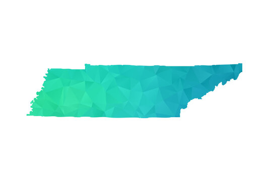 Tennessee Map - Polygon Style Vector Illustration in Green and Blue Gradient, Low Poly Geometric Design, Isolated on White Background, Perfect for Infographics and Learning Use.