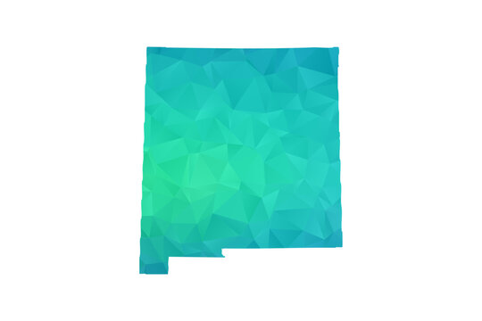New Mexico Map - Polygon Style Vector Illustration in Green and Blue Gradient, Low Poly Geometric Design, Isolated on White Background, Perfect for Infographics and Learning Use.