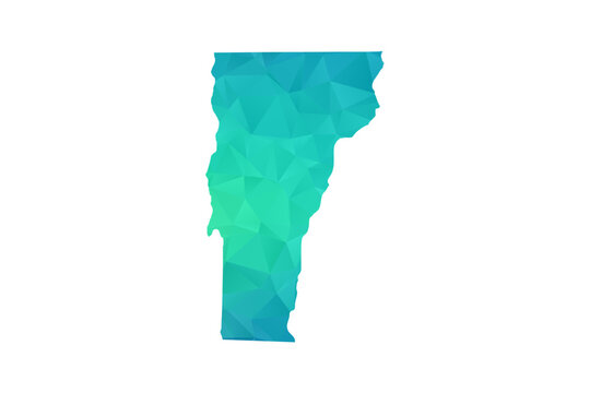 Vermont Map - Polygon Style Vector Illustration in Green and Blue Gradient, Low Poly Geometric Design, Isolated on White Background, Perfect for Infographics and Learning Use.