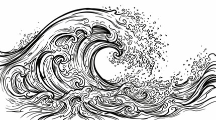 Fototapeta premium Dynamic Ocean Wave Illustration in Traditional Japanese Ukiyo-e Style.